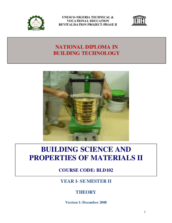 (PDF) BUILDING SCIENCE AND PROPERTIES OF MATERIALS II