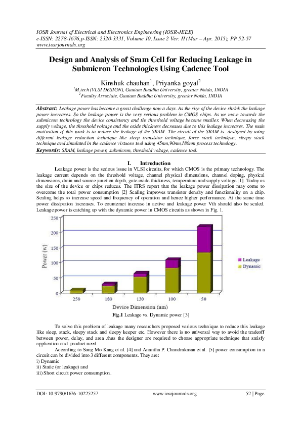 (PDF) Design and Analysis of Sram Cell for Reducing Leakage in ...