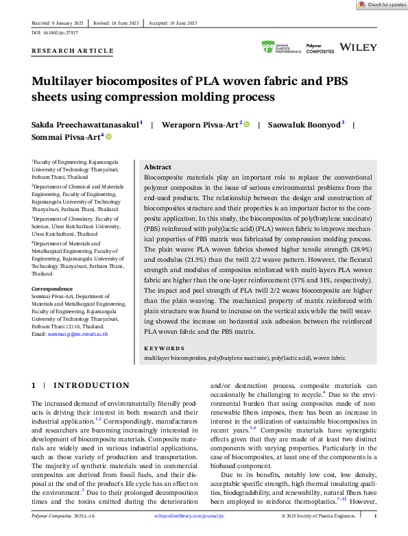 (PDF) Multilayer biocomposites of PLA woven fabric and PBS sheets using ...