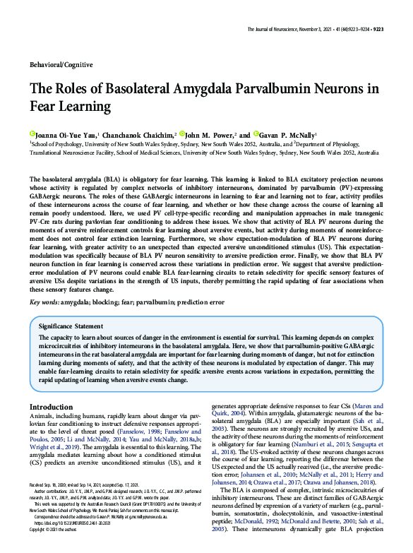 (PDF) The Roles of Basolateral Amygdala Parvalbumin Neurons in Fear ...