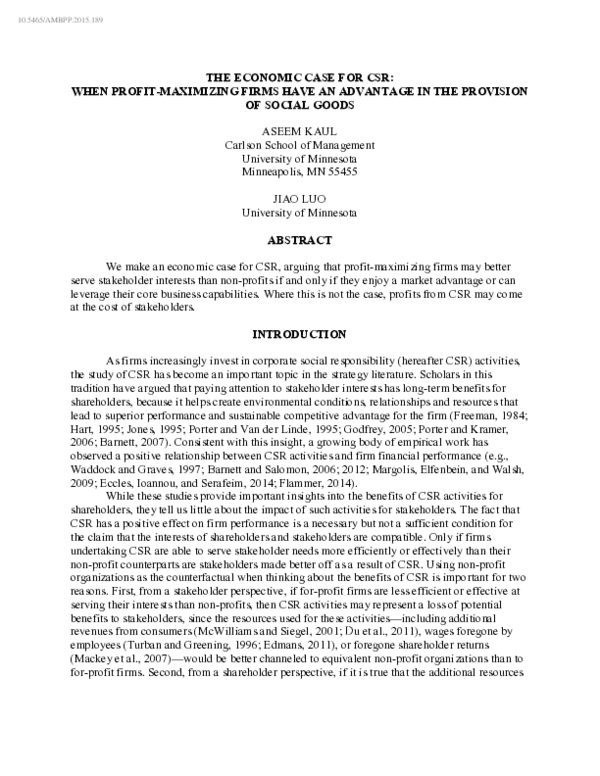 (PDF) The Economic Case for CSR