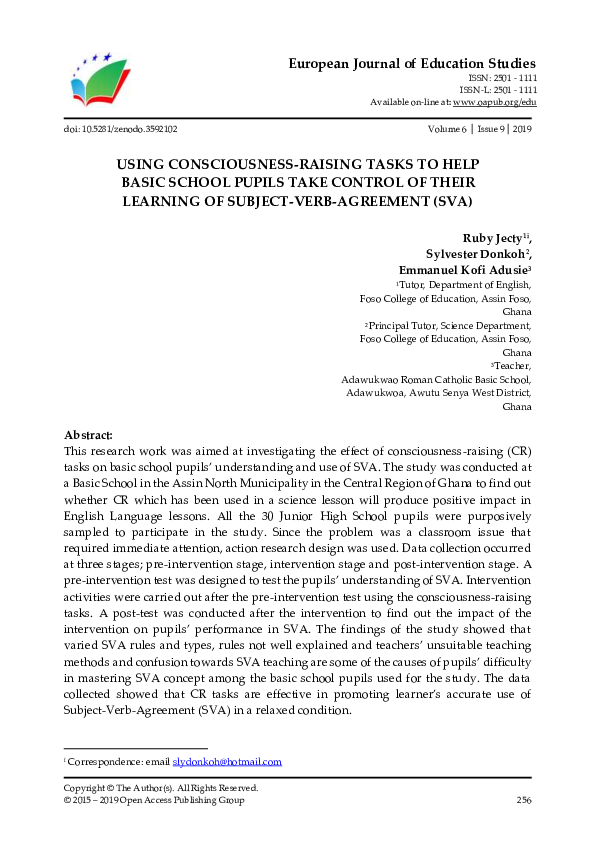 (PDF) Using Consciousness-Raising Tasks to Help Basic School Pupils ...