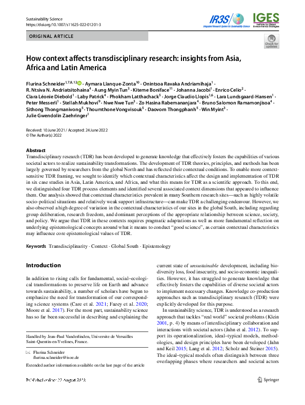 (PDF) How context affects transdisciplinary research: insights from ...
