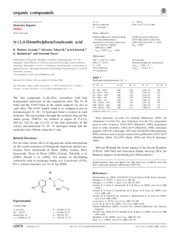 (PDF) N-(3,4-Dimethylphenyl)maleamic acid