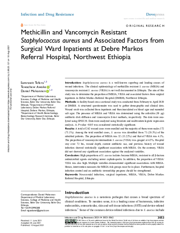 (PDF) Methicillin and Vancomycin Resistant Staphylococcus aureus and ...