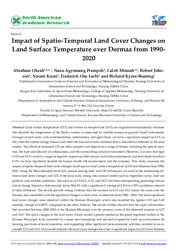 (PDF) Impact of Spatio-Temporal Land Cover Changes on Land Surface ...