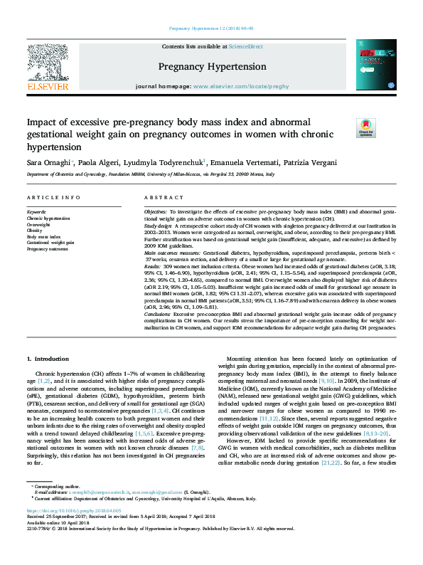 (PDF) Impact of excessive pre-pregnancy body mass index and abnormal ...