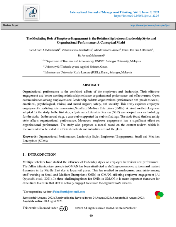 (PDF) The Mediating Role of Employee Engagement in the Relationship ...