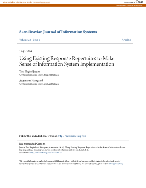 (PDF) Using Existing Response Repertoires to Make Sense of Information ...