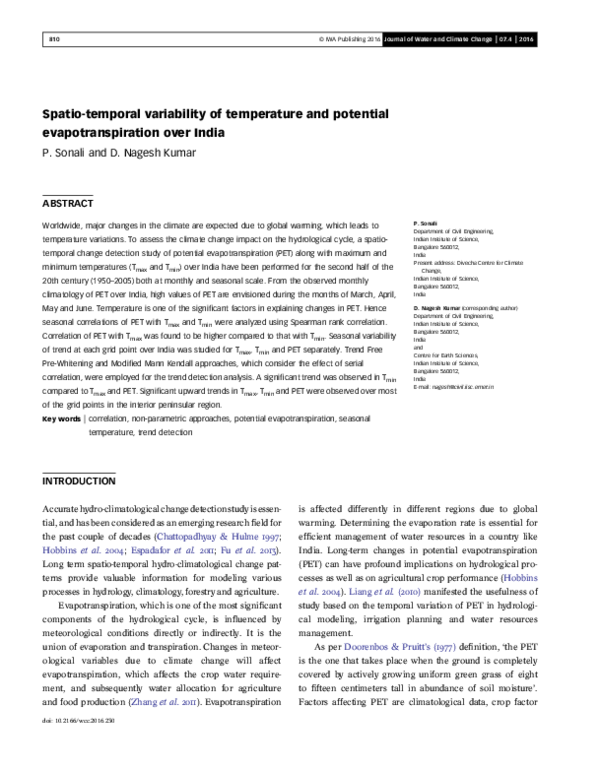 (PDF) Spatiotemporal Variability of Temperature and Precipitation ...
