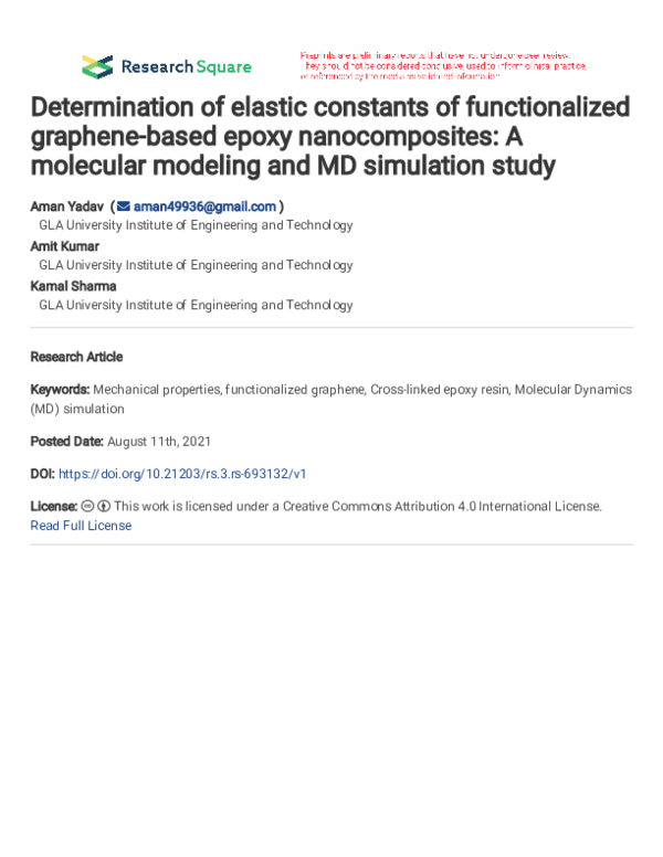 (PDF) Determination of elastic constants of functionalized graphene ...