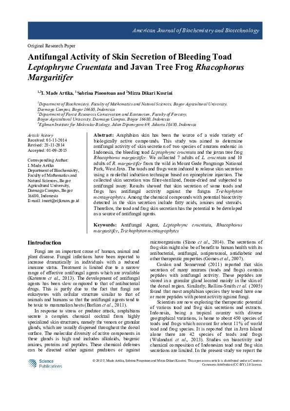 (PDF) Antifungal Activity of Skin Secretion of Bleeding Toad ...