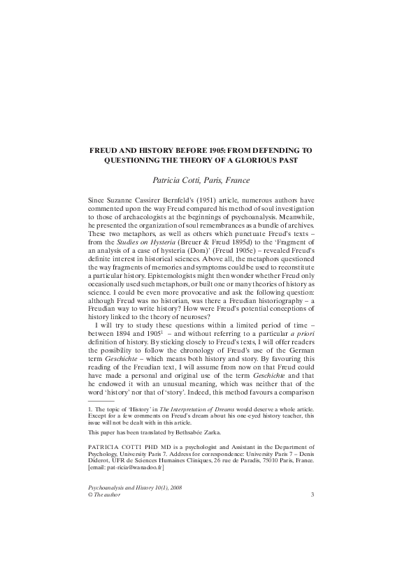 (PDF) Freud and History Before 1905: From Defending to Questioning the ...