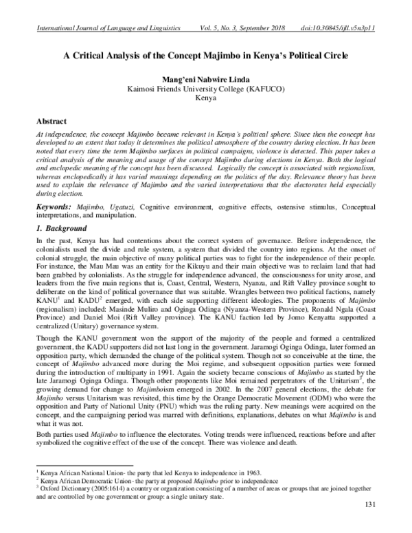 (PDF) A Critical Analysis of the Concept Majimbo in Kenya's Political ...