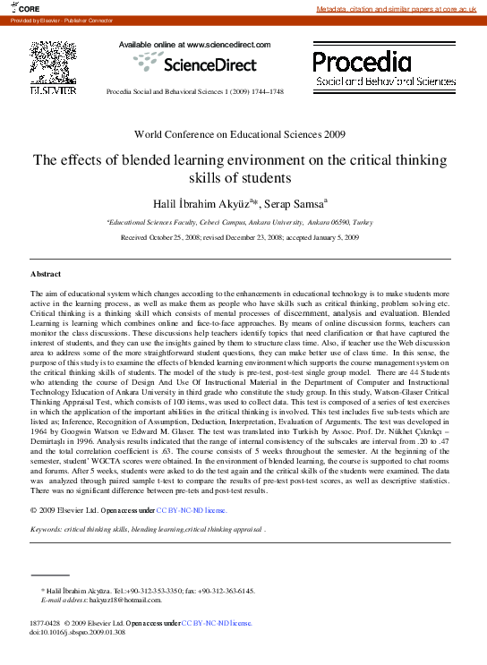 (PDF) The effects of blended learning environment on the critical ...