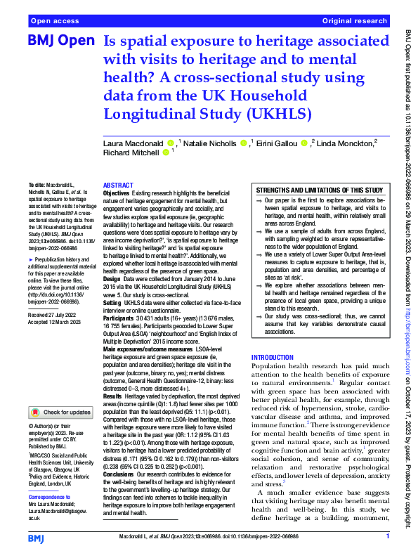 (PDF) Is spatial exposure to heritage associated with visits to ...