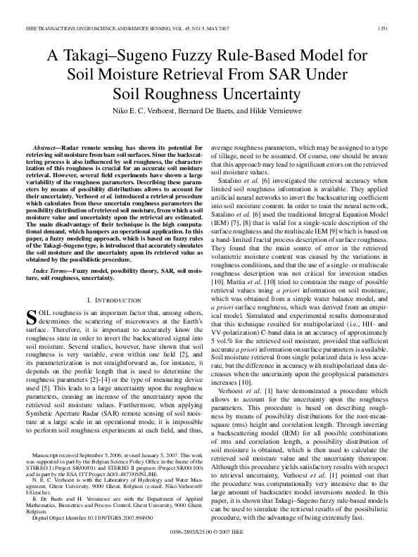 (PDF) A Takagi–Sugeno Fuzzy Rule-Based Model for Soil Moisture ...