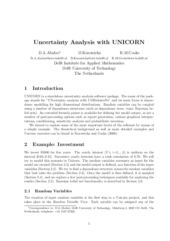 Pdf Uncertainty Analysis With Unicorn