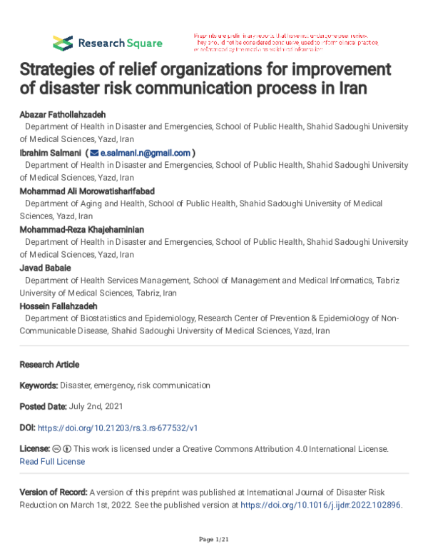 (PDF) Strategies of relief organizations for improvement of disaster ...