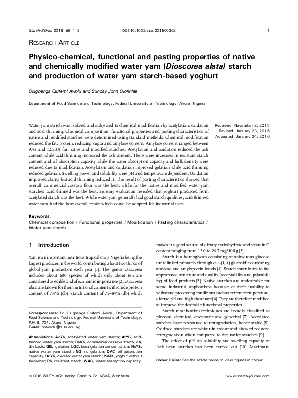 (PDF) Physicochemical, functional and pasting properties of flour ...