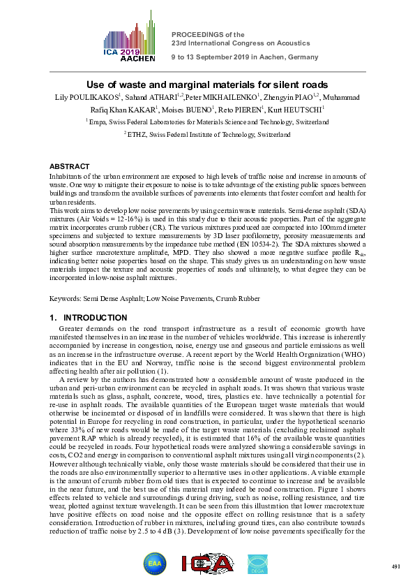 (PDF) Use of waste and marginal materials for silent roads