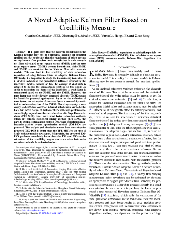 (PDF) A Novel Adaptive Kalman Filter Based on Credibility Measure