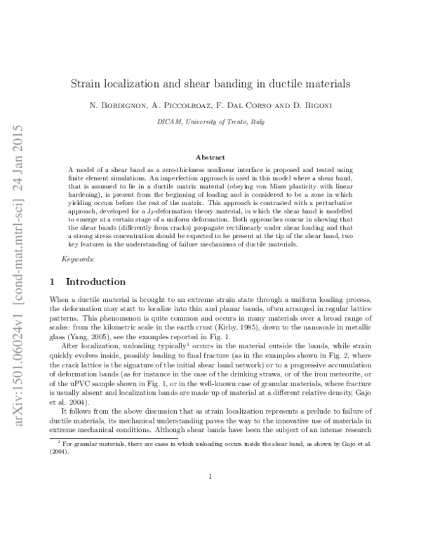 (PDF) Strain localization and shear banding in ductile materials