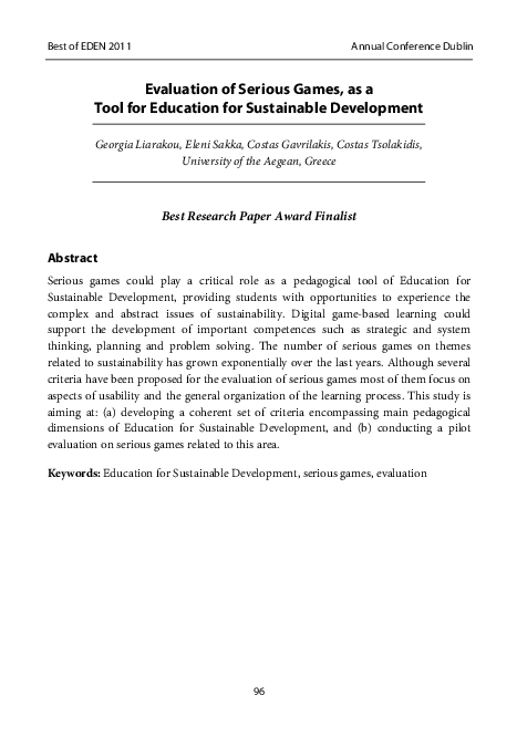 (PDF) Evaluation of Serious Games, as a Tool for Education for ...