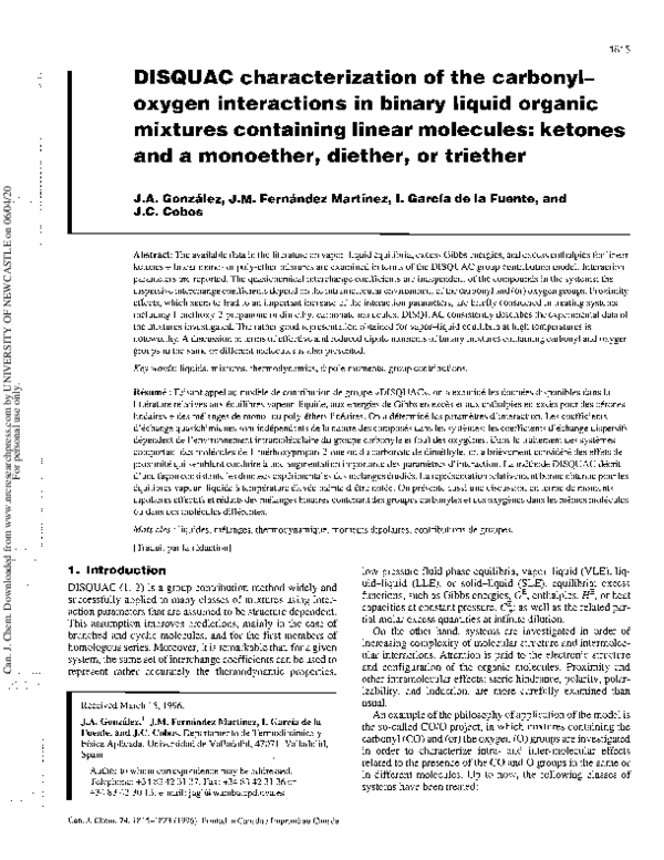 (PDF) DISQUAC characterization of the carbonyl–oxygen interactions in ...