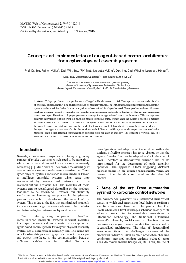(PDF) Concept and implementation of an agent-based control architecture ...