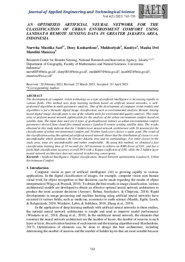 (PDF) Optimized Artificial Neural Network for the Classification of ...