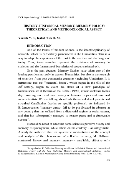 (PDF) History, Historical Memory, Memory Policy: Theoretical and ...