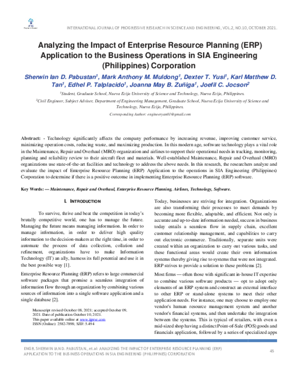 (PDF) Analyzing the Impact of Enterprise Resource Planning (ERP ...