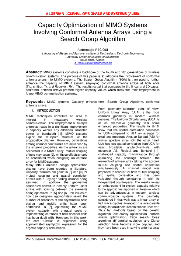 (PDF) Capacity Optimization of MIMO Systems Involving Conformal Antenna ...