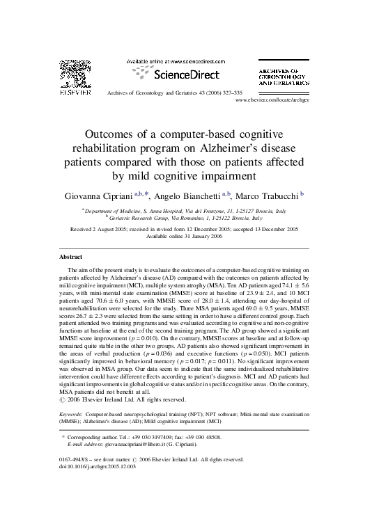 (PDF) Outcomes of a computer-based cognitive rehabilitation program on ...