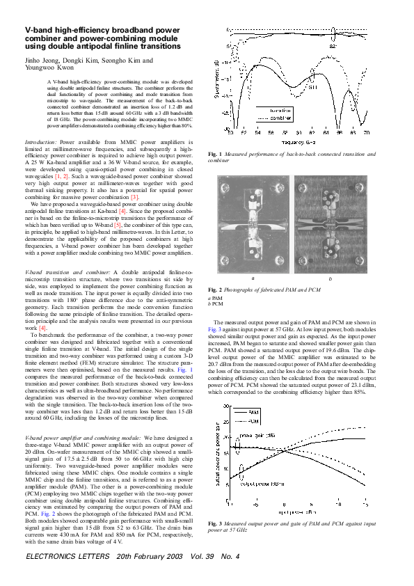 (PDF) V-band high-efficiency broadband power combiner and power ...