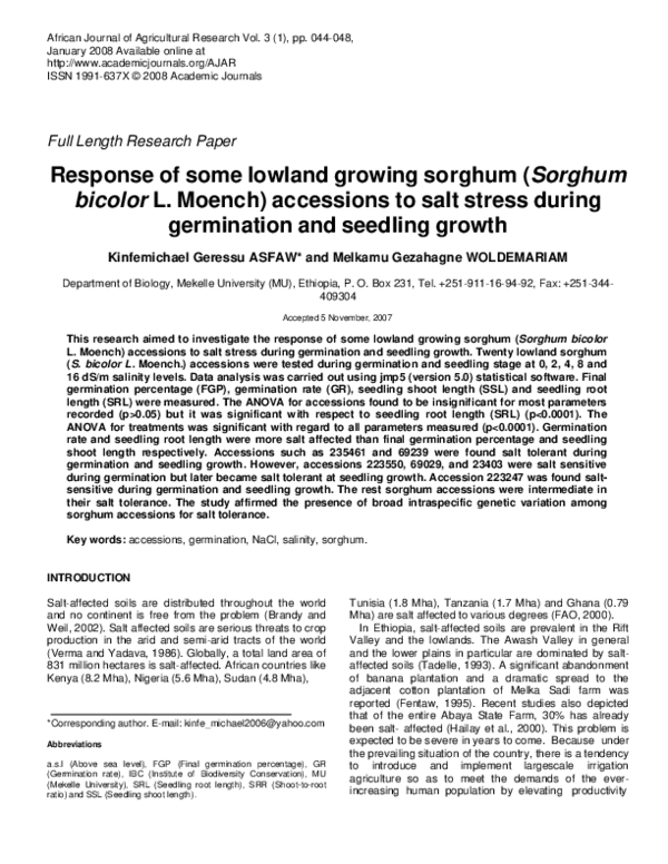 (PDF) Response of some lowland growing sorghum (Sorghum bicolor L ...