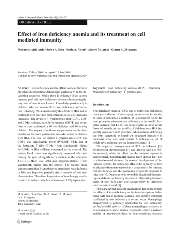 (PDF) Effect of iron deficiency anemia and its treatment on cell ...