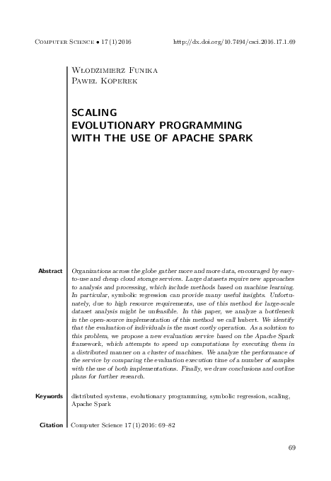 (PDF) Scaling Evolutionary Programming with the Use of Apache Spark