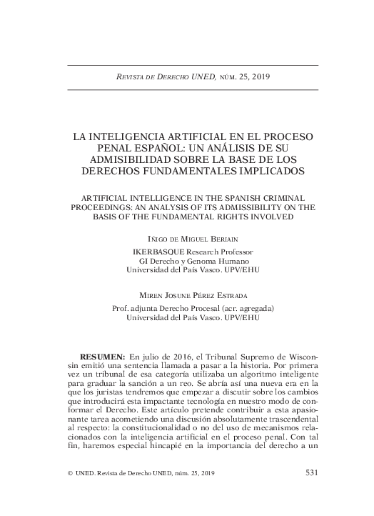 (PDF) La inteligencia artificial en el proceso penal español: un ...