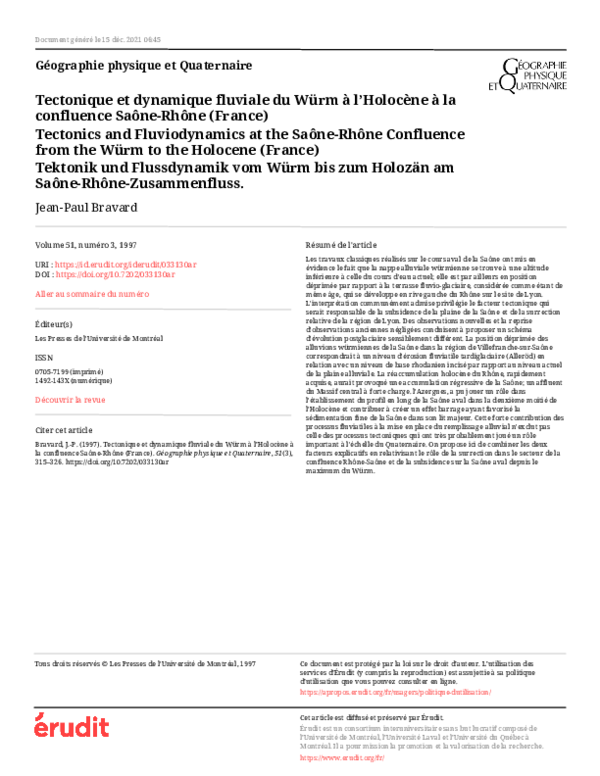 (PDF) Tectonique et dynamique fluviale du Würm à l’Holocène à la ...