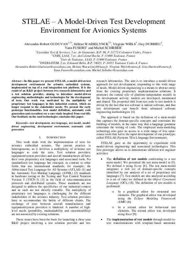 (PDF) STELAE - A Model-Driven Test Development Environment for Avionics ...