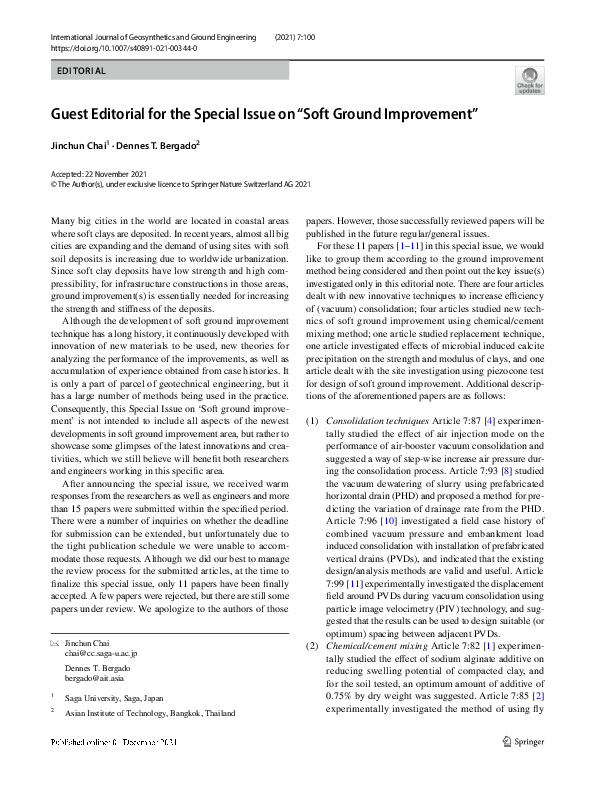 (PDF) Guest Editorial for the Special Issue on “Soft Ground Improvement”
