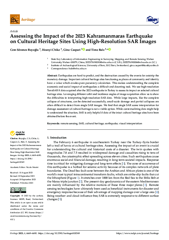 (PDF) Assessing the Impact of the 2023 Kahramanmaras Earthquake on ...