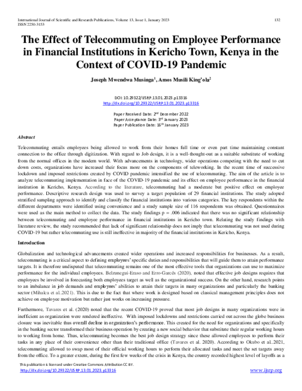 (PDF) The Effect of Telecommuting on Employee Performance in Financial ...