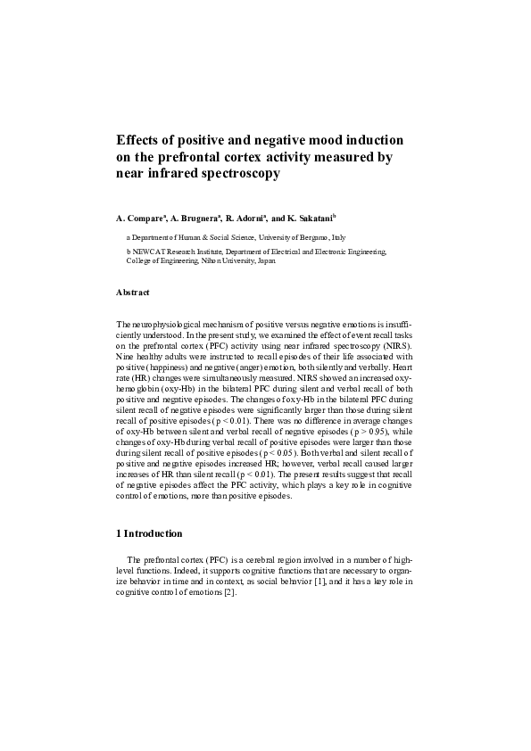 (PDF) Effects of Positive and Negative Mood Induction on the Prefrontal ...