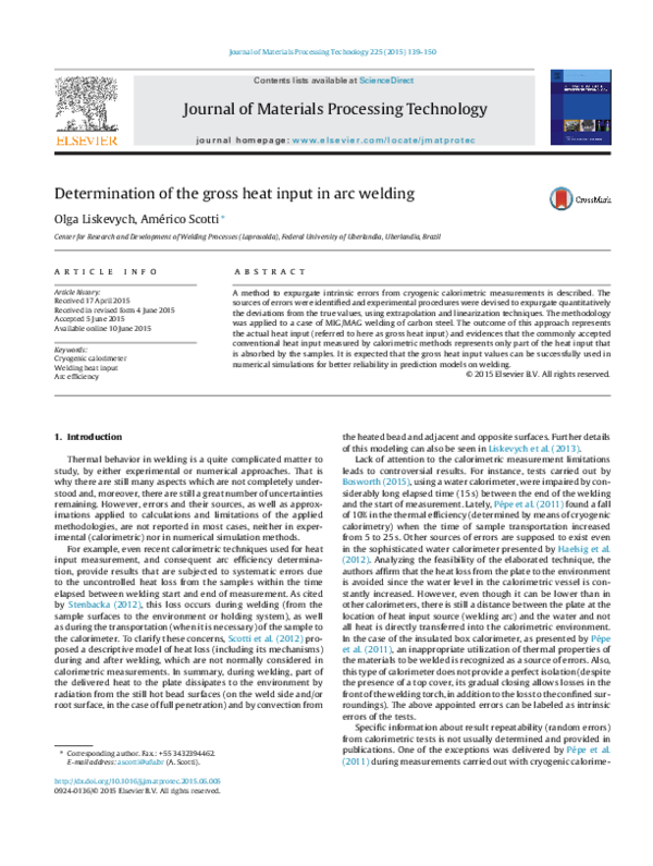 (PDF) Determination of the gross heat input in arc welding