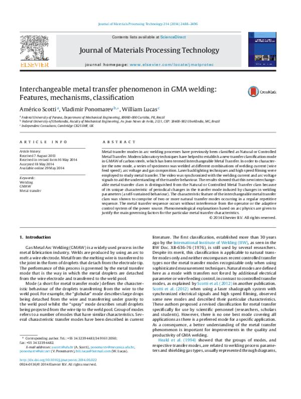 (PDF) Interchangeable metal transfer phenomenon in GMA welding ...
