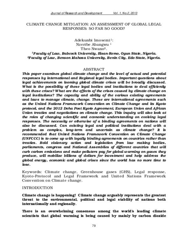 (PDF) Climate Change Mitigation: An Assessment of Global Legal ...