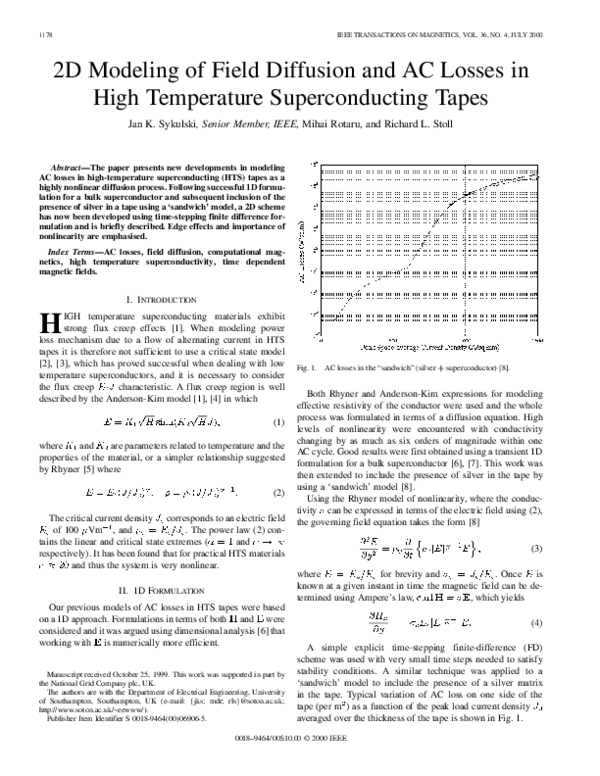 (PDF) 2D modeling of field diffusion and AC losses in high temperature ...